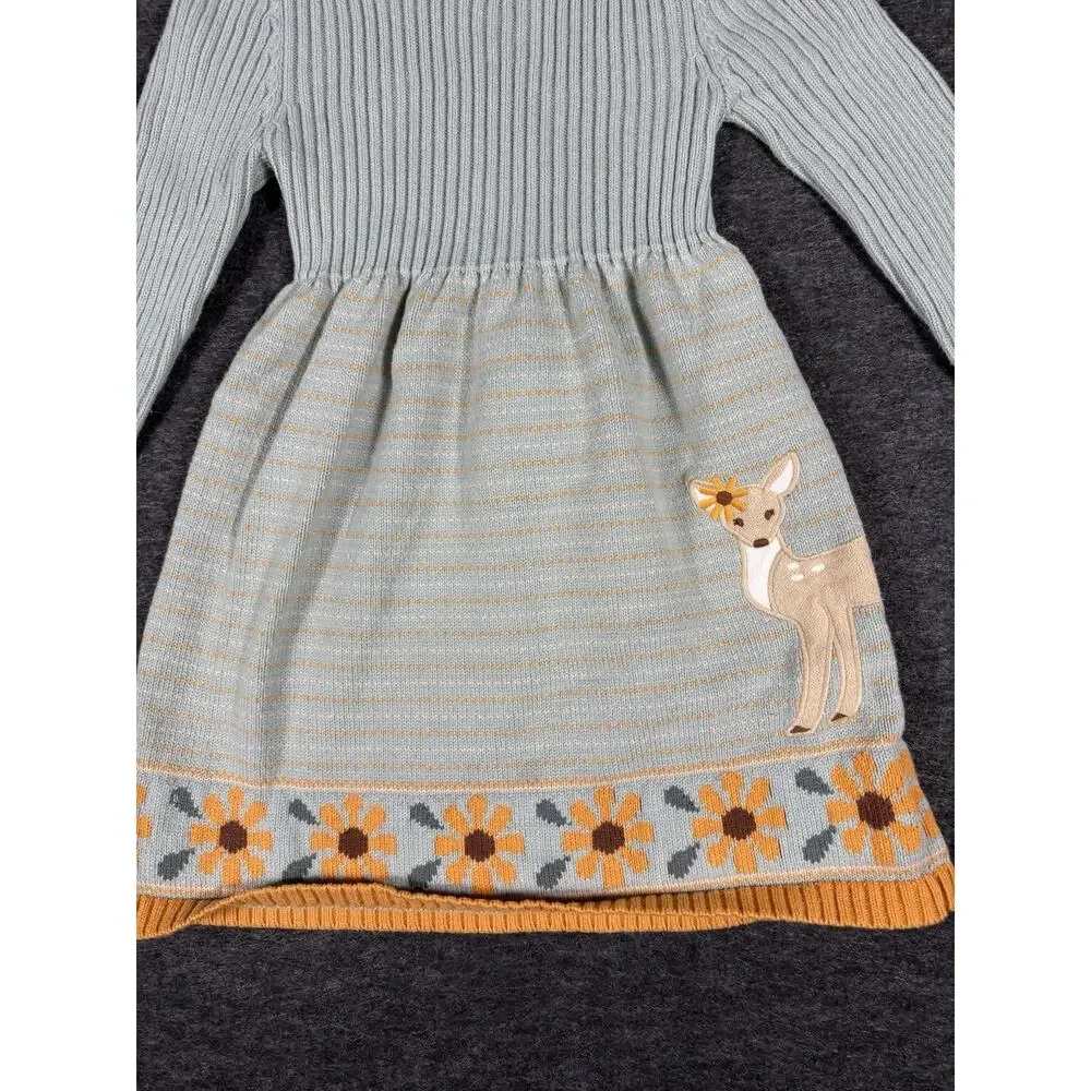 Cynthia Rowley Girls Medium 7/8 Knit Cotton Sweater Dress Deer Floral Hem